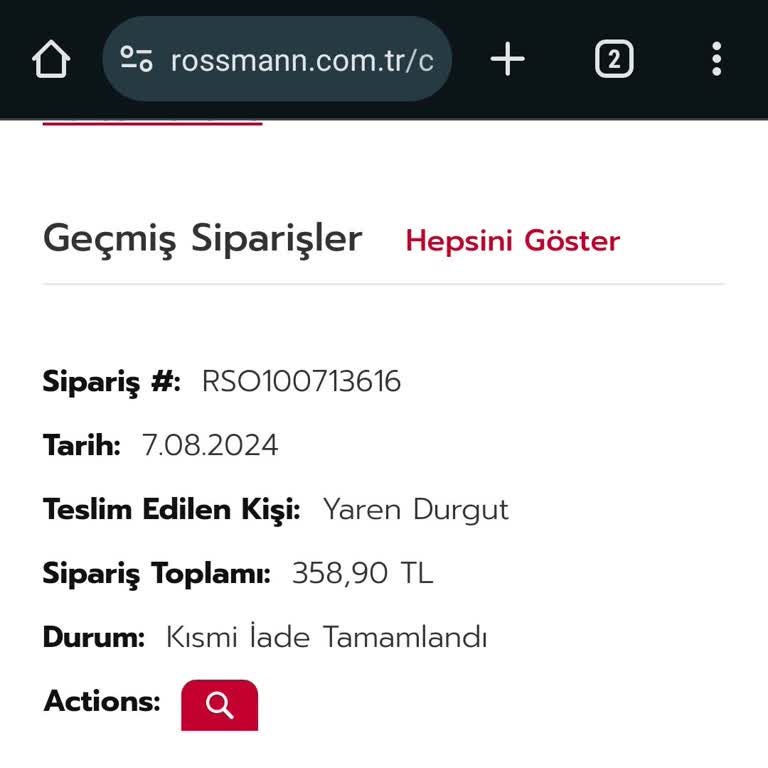 Rossmann Kısmi İadem Yapılmadı