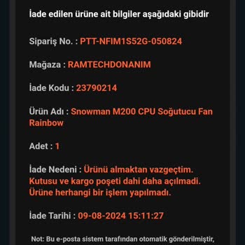 Epttavm İade Bilgisi Yok