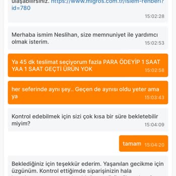 Migros Hızlı Teslimat Hizmetinde Gecikme Sorunu