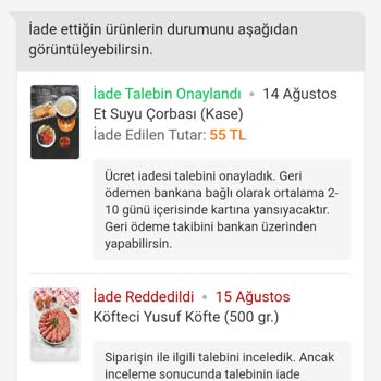 Trendyol Köfteci Yusuf Teslim Edilmeyen Ürünün Para İadesini Yapmıyor.