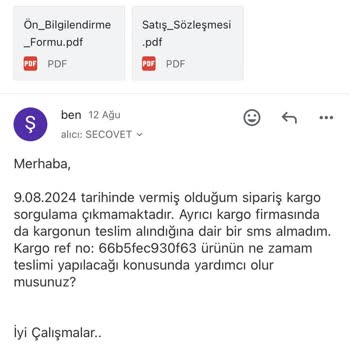SecoVet Siparişin Kargoda Görünmesi Ama 1 Haftada Gelmemesi