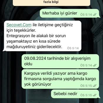 SecoVet Siparişin Kargoda Görünmesi Ama 1 Haftada Gelmemesi