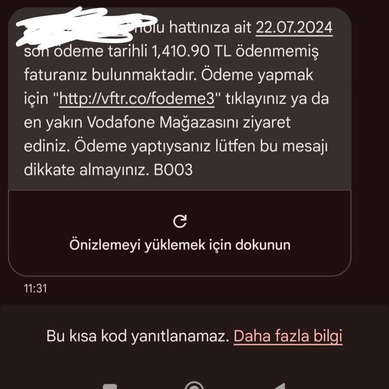 Vodafone'dan Yanlış Fatura Bildirimi Sorunu