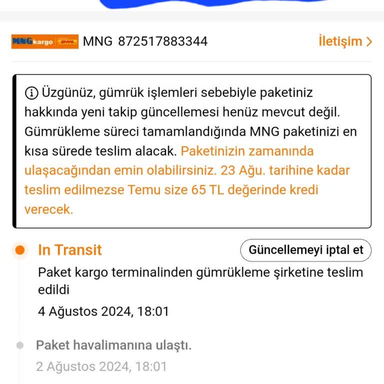 Temu MNG Kargo Gümrükte Bekleyen Siparişim İçin Bilgi Vermiyor