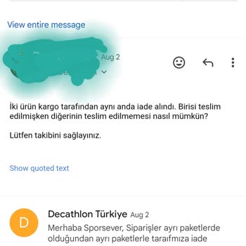 Decathlon’a İade Ettiğim İki Üründen Sadece Birisi İçin İade Yapıldı