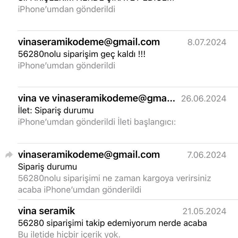 Vina Seramik 4aydır Gelmeyen Siparişler