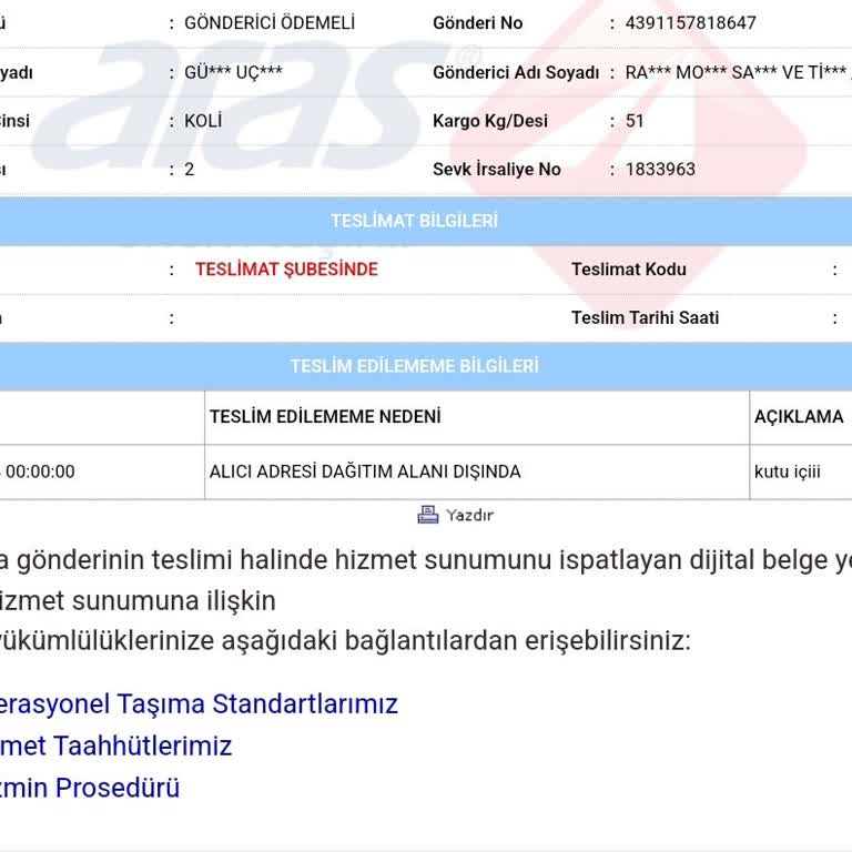 Aras Kargo, Kargoyu Teslim Etmiyor.