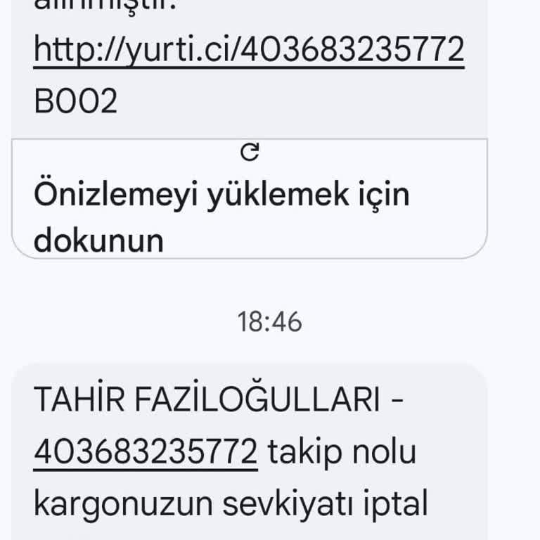 Yurtiçi Kargo Sevkiyat İptali Mesajı