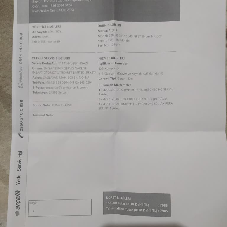 TEDAŞ Elektrik Kesintisi Nedeniyle Buzdolabı Motoru Bozuldu