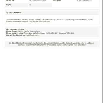 Yemeksepeti İşletme Eksik Yatan Ücret