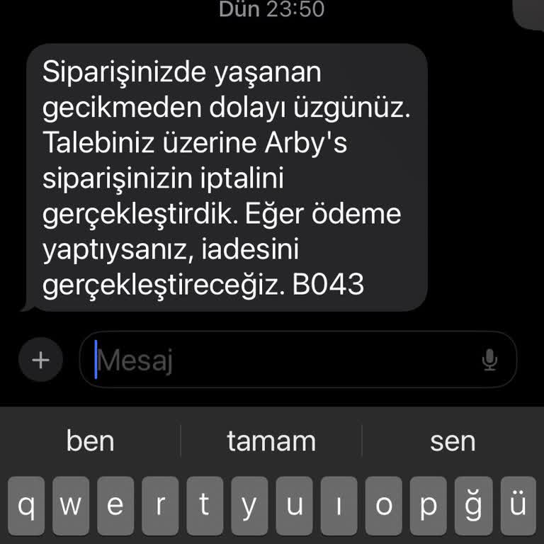 Arby's Geç Gelen Sipariş Ve İptal Sonrası Özürsüzlük