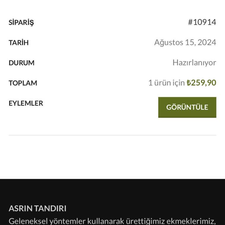 Asrın Tandırı Siparişimin Kargolanmaması Ve İletişim Eksikliği