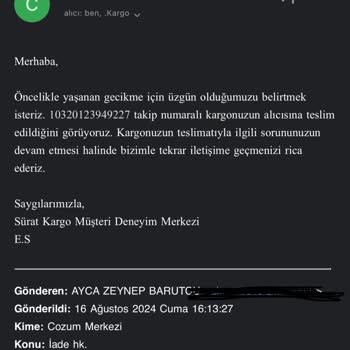 Sürat Kargo İade Kargomu Yanlış Şirkete Teslim Etti, Yardımcı Olunmadı
