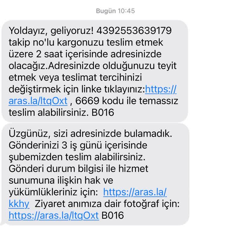 Aras Kargo Ev Adresine Gelmeden Sizi Evde Bulamadık Mesajı Gönderiyor