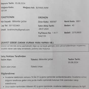 Hummel'dan Aldığım Ayakkabının İadesinin Reddedilmesi.