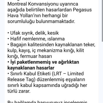 Pegasus'un Ağır Hasarlı Teslim Alınan Bagaj İçin Sorumluluk Almaması