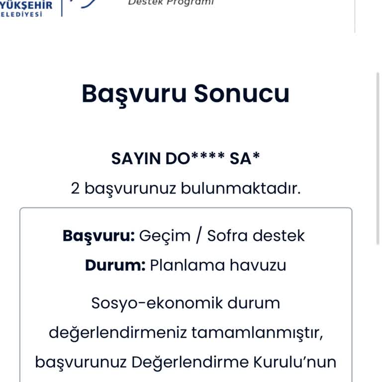 İBB - İstanbul Büyükşehir Belediyesi Sosyal Yardım Başvurusunun Durumu