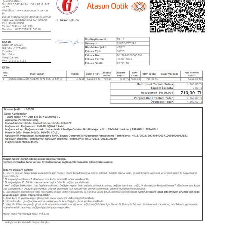 Emaar Atasun Optik Çizik Gözlük