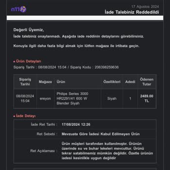 N11 Ereyon.com.tr Firmasının Haksızlığına Uğradım! Bozuk Ürün Çıktı