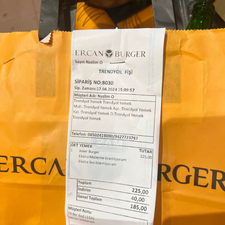 Ercan Burger Aksaray Şubesi Kuryesi Yemeğimi Getirmiyor