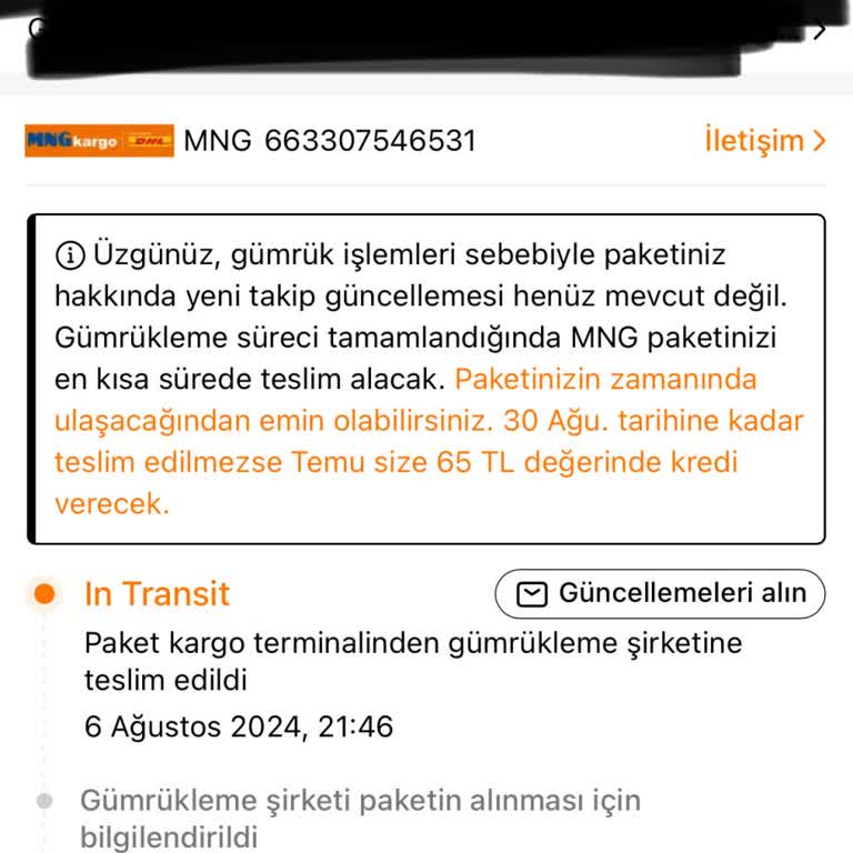 MNG Kargo Temu Siparişim Hk Gecikme