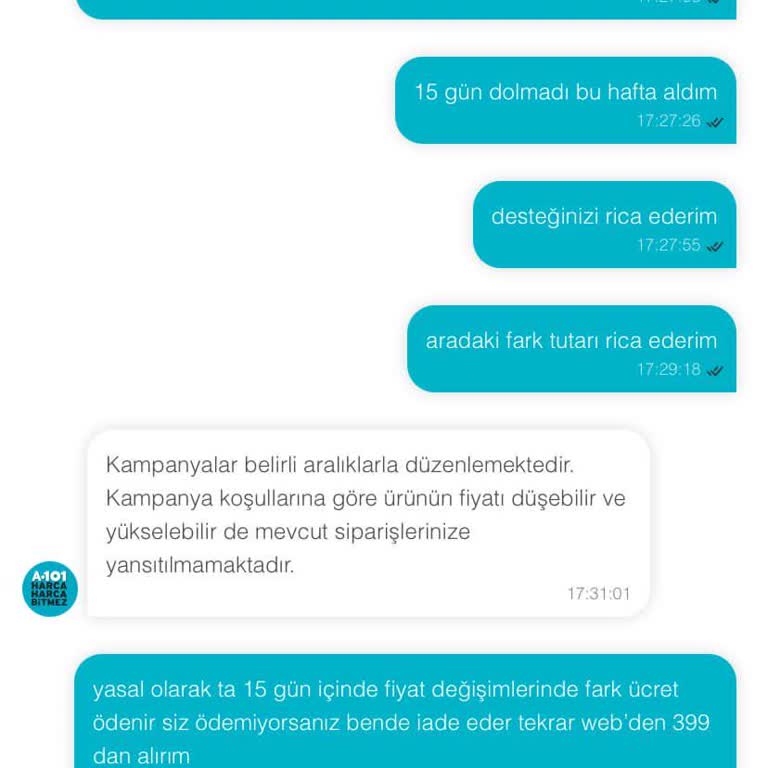 A101 Ücret İadesi Yapılamıyor