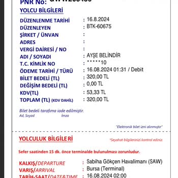 Pegasus Hava Yolları Yüzünden Otobüs Biletimiz Yandı