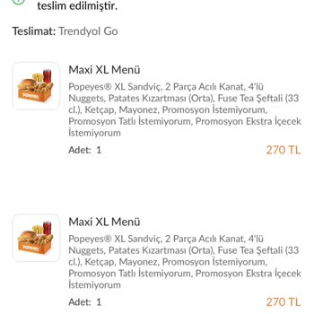 Popeyes Eksik Gönderilen Ürün