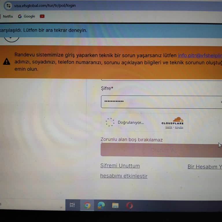 VFS Global Polonya Sürekli Hata Veriyor