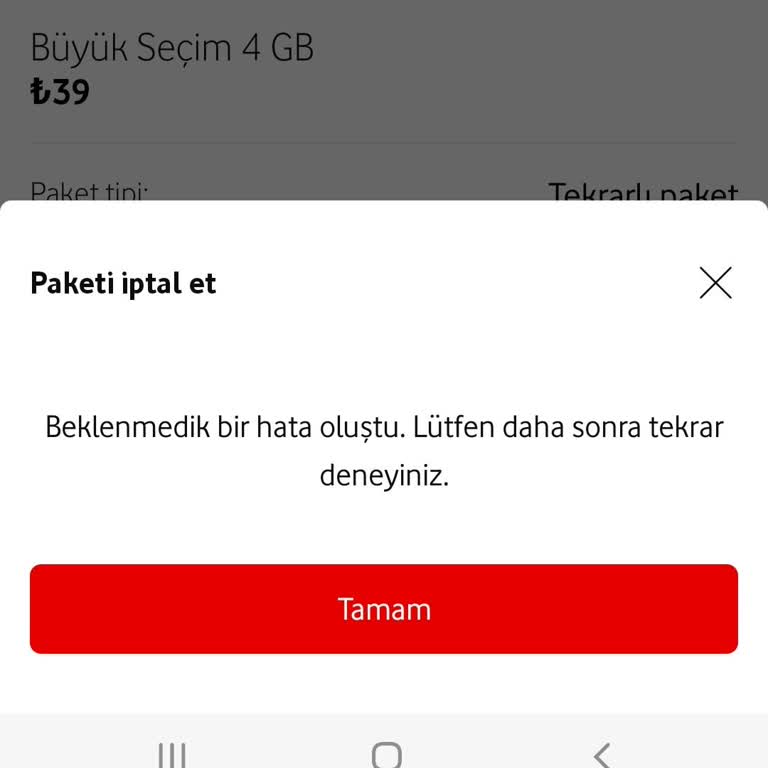 Vodafone 4 GB Paket İptal Sorunu