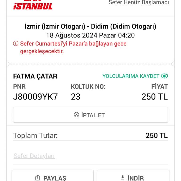 Can İstanbul Turizm Otobüs Seferim Zamanında Başlamadı.