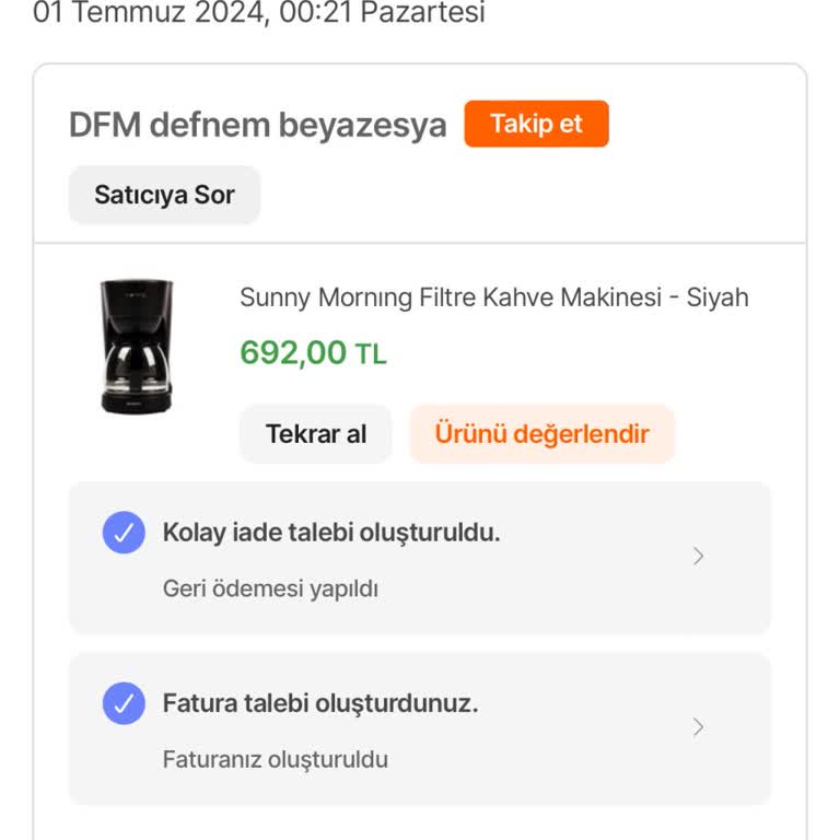 Sunny S**** Morning Filtre Kahve Makinesi, Dfm Defnem Beyazeşya, Hepsiburada