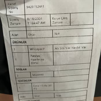 Burger King Soğuk Hamburger Pişmemiş Patates