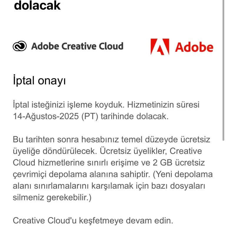 Adobe Creative Cloud İptal Sorunu