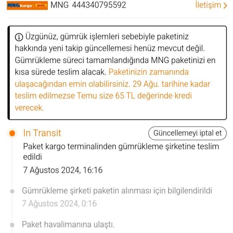 MNG Kargo Gümrükteki Ürünü Zamanında Almıyor