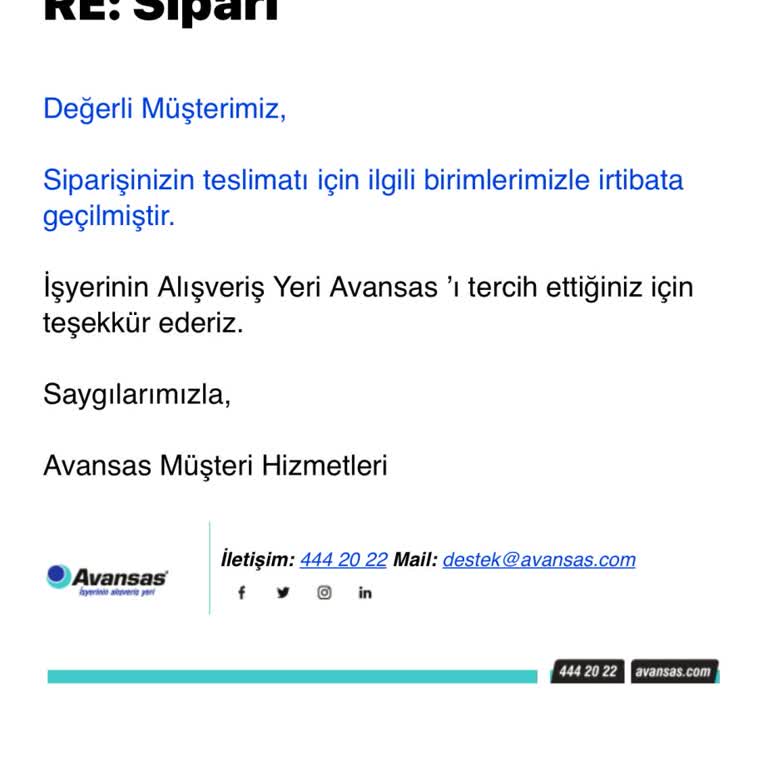 Avansas Sipariş Teslim Etmiyor