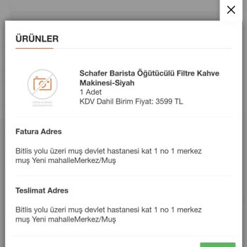 Schafer Sipariş Ettiğim Filtre Kahve Makinesini Kargolamıyor.