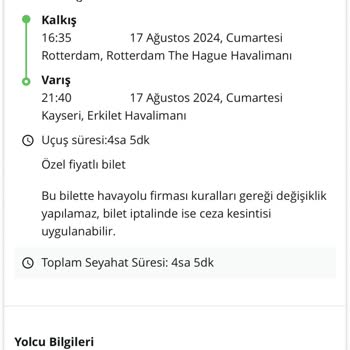 Corendon Airlines Rötar Ve Dönüş Biletimin Bir Gün Ertelenmesi