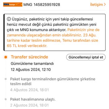 MNG Kargo Temu Siparişimi MNG Halen Getirmedi