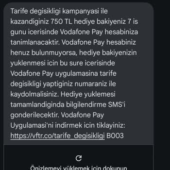 Vodafone'un 750 TL Hediye Bakiyesini Yüklememesi