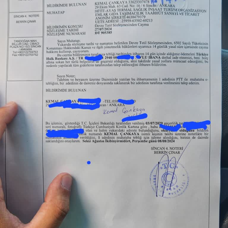 Hattuşa/Hitit Ayaş Cayma Hakkı Bildirimi