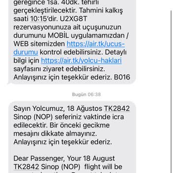 18.08.2024 THY Sinop Tehirli Kalkış