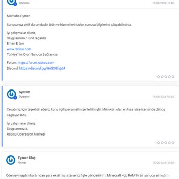 Rabisu Web Hosting Rabisu'dan Alınan Minecraft Hosting Hizmetiyle İlgili Sorun