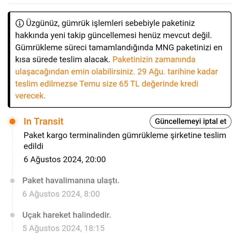 MNG Kargo MNG Ve Gümrük Temu Siparişlerini Göndermiyor