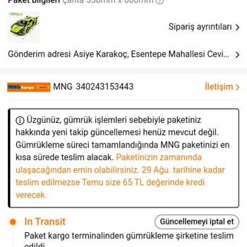 MNG Kargo Temu Siparişimi 15 Gündür Gümrükte Bekletiyor.