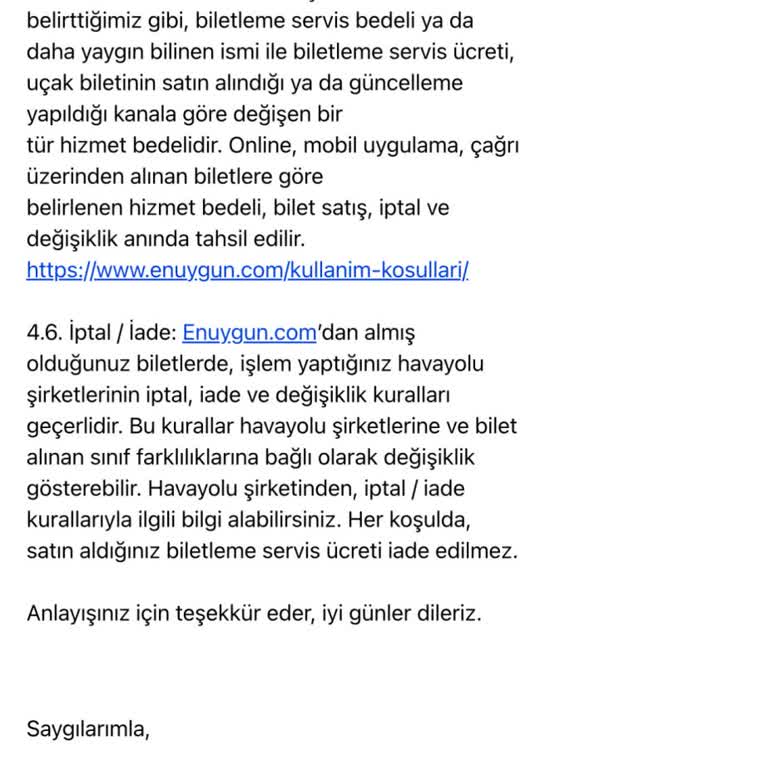 Enuygun.com Yanlış Faturalandırma Ve Eksik Para İadesi Sorunu