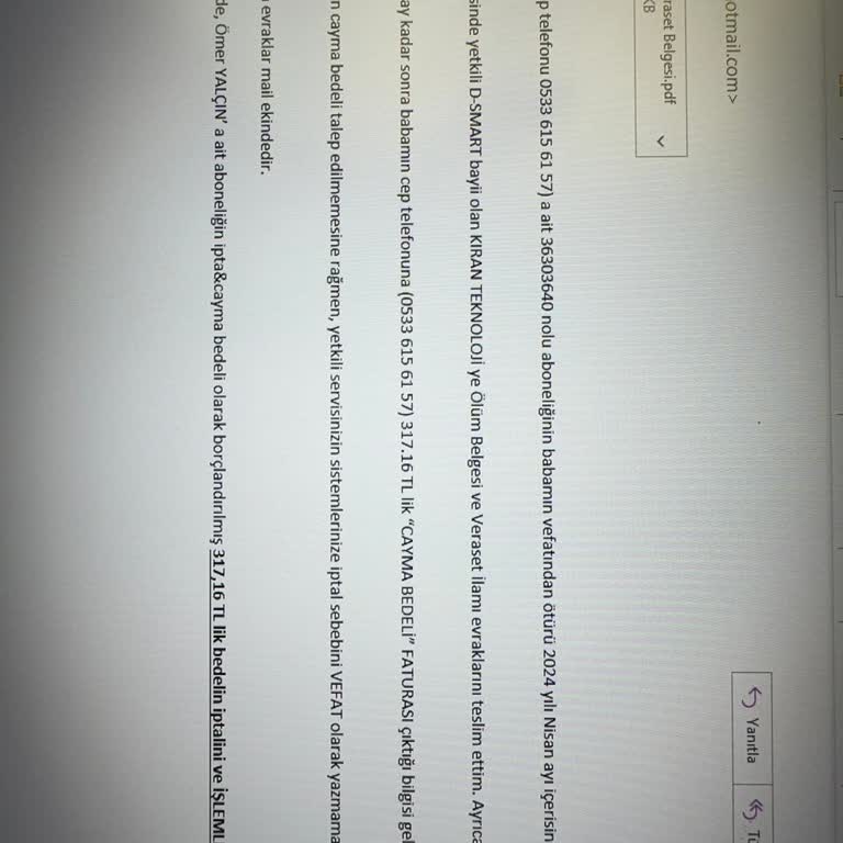 D Smart Vefat Nedeni İle Abonelik İptali Cayma Bedeli