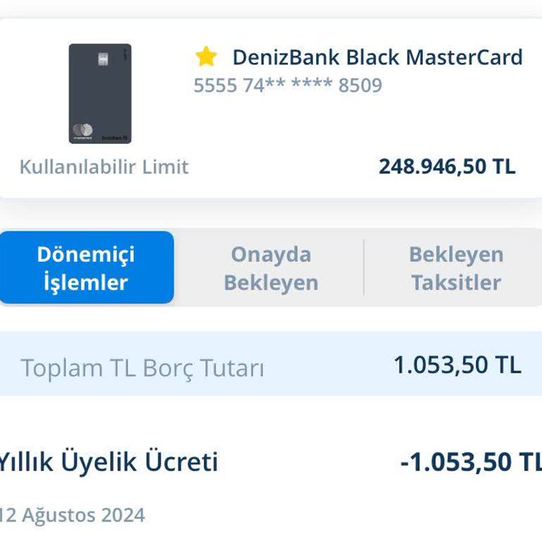 Denizbank Black Kart Kart Aidatı Yıllık