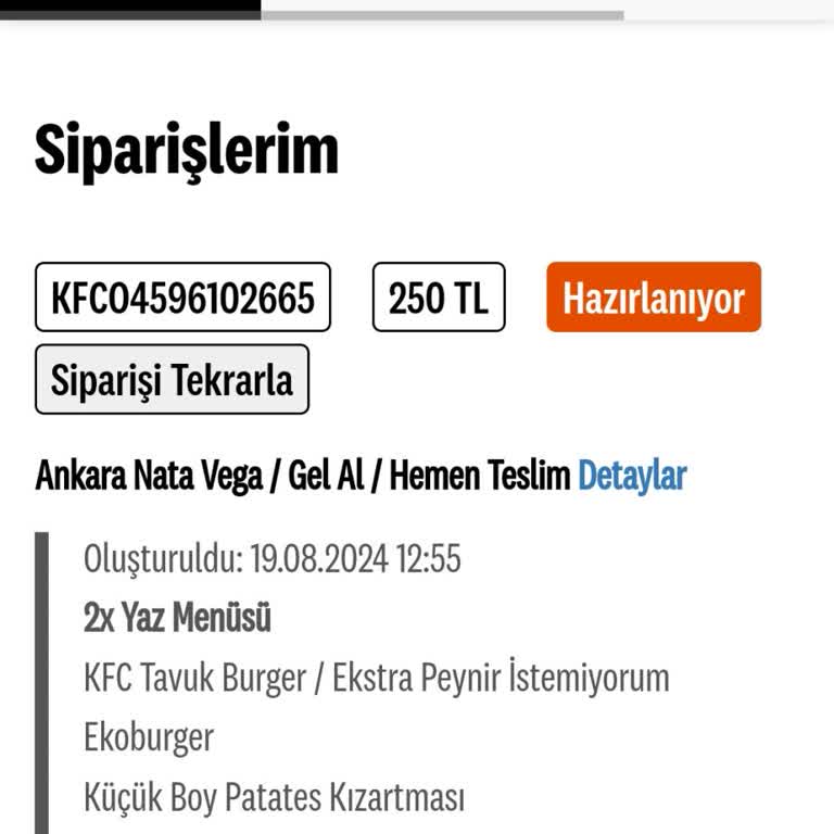 KFC Nata Vega Şubesinde Sipariş Ve İade Sorunu