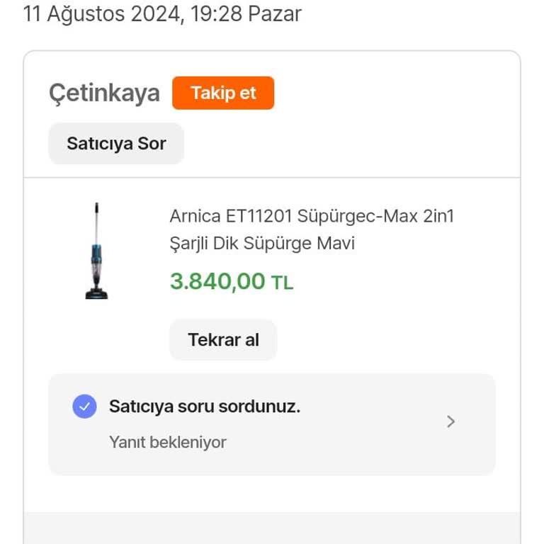 Çetinkaya Ürünüm Henüz Kargolanmadı